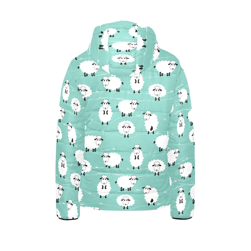 Cute sheep green background Kids' Boys' Girls' Padded Hooded Jacket