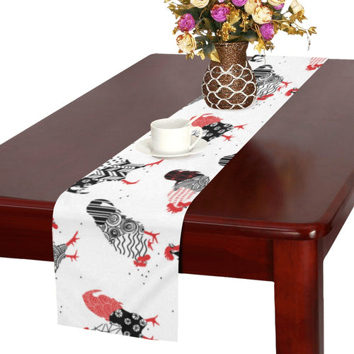 Cool rooster chicken cock floral ornament backgrou Table Runner