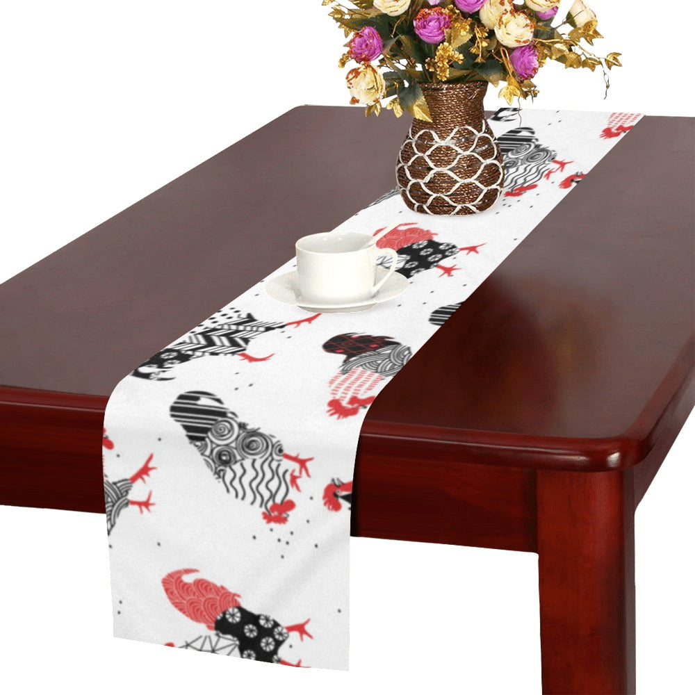 Cool rooster chicken cock floral ornament backgrou Table Runner