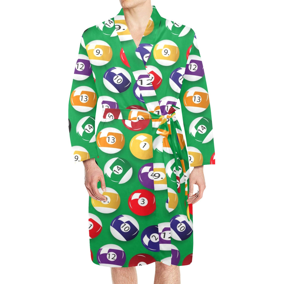 Billiard Ball Pattern Print Design 02 Men's Long Sleeve Belted Night Robe