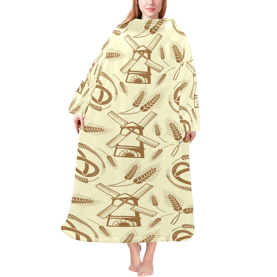 Windmill Wheat pattern Blanket Robe with Sleeves
