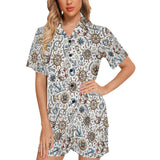 Cute nautical steering wheel anchor pattern Women's V-Neck Short Pajama Set