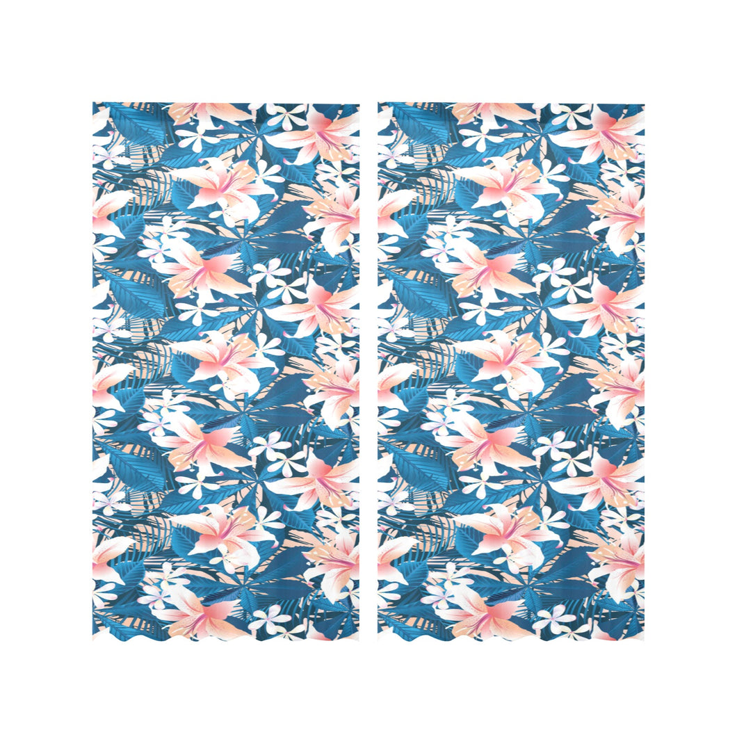 Hibiscus Pattern Print Design 02 Gauze Curtain