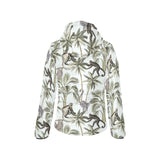 Monkey sloth lemur palm trees pattern Women's Padded Hooded Jacket