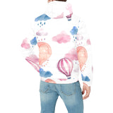 Watercolor air balloon cloud pattern Men's Padded Hooded Jacket