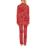 Gold dragons red background Women's Long Pajama Set