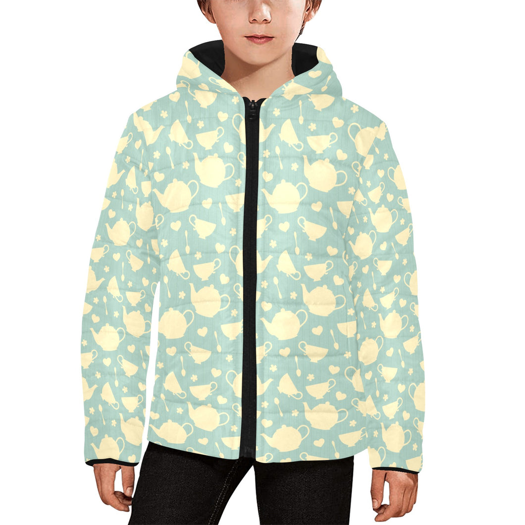 Tea pots Pattern Print Design 02 Kids' Boys' Girls' Padded Hooded Jacket