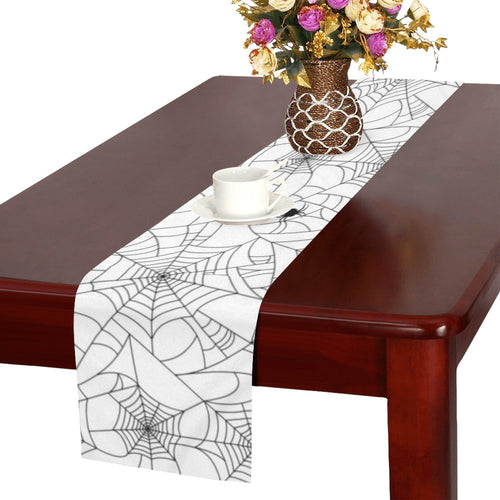 Spider web cobweb pattern white background Table Runner