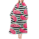 Watercolor paint textured watermelon pieces Blanket Robe with Sleeves