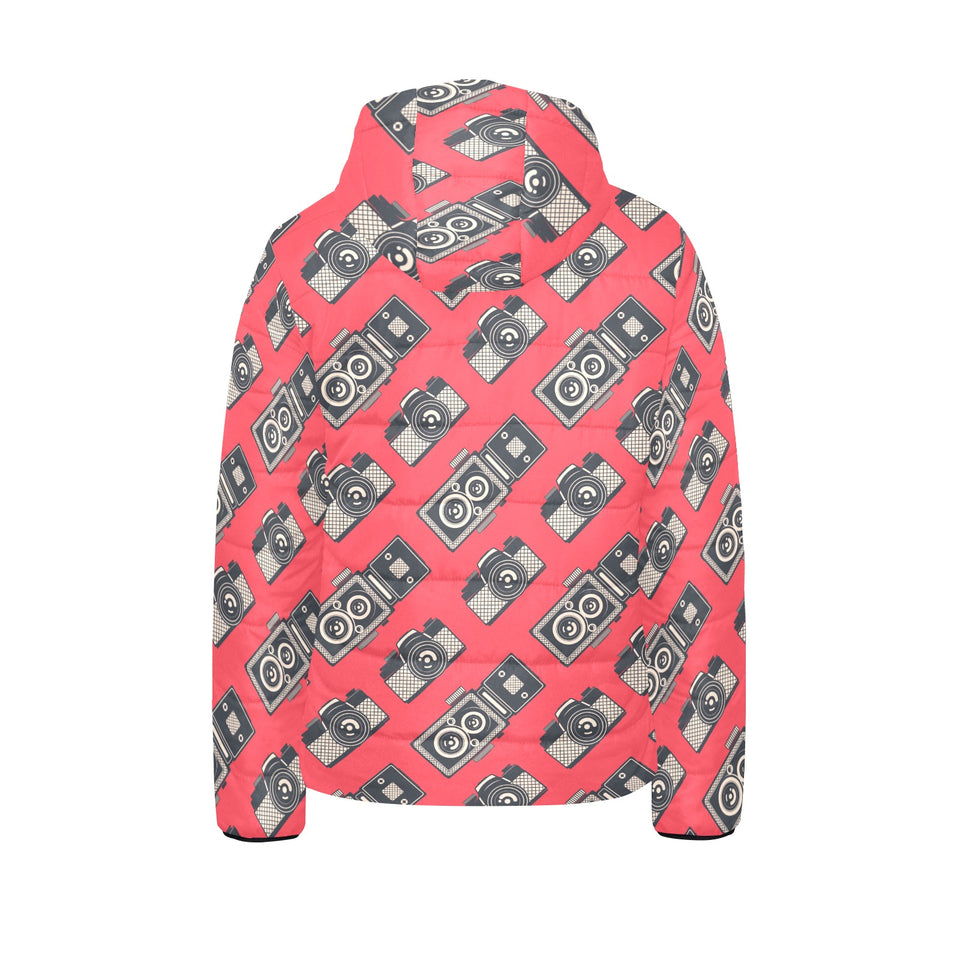 Camera Pattern Print Design 05 Kids' Boys' Girls' Padded Hooded Jacket