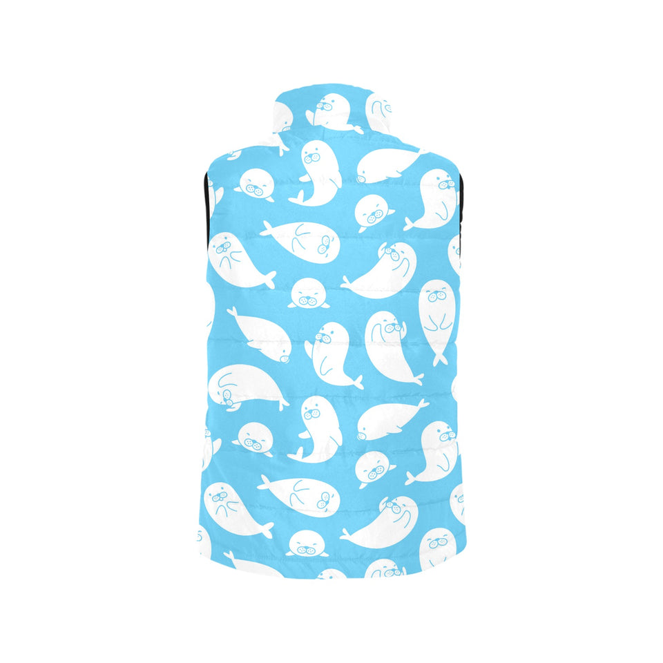 Cute white sea lion seals pattern Women's Padded Vest