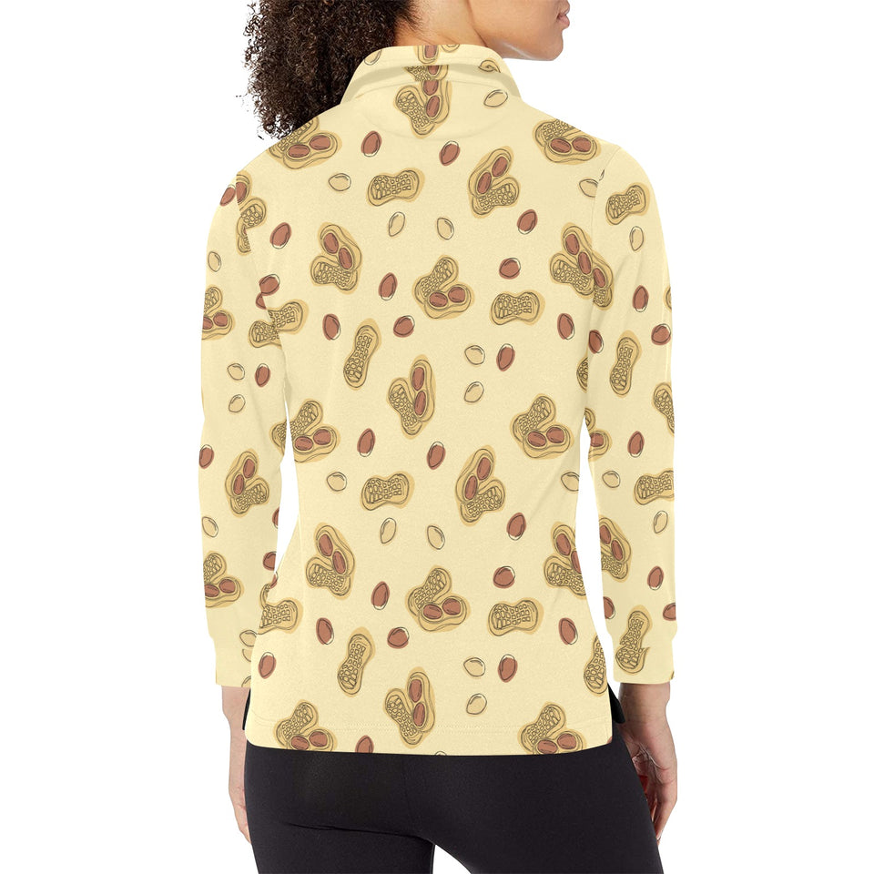 peanuts design pattern Women's Long Sleeve Polo Shirt