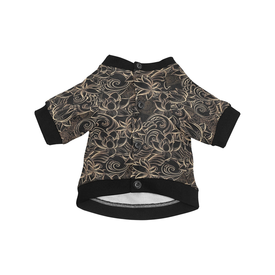 luxurious gold lotus waterlily black background All Over Print Pet Dog Round Neck Fuzzy Shirt