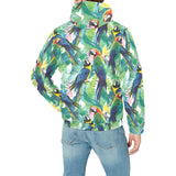 Colorful parrot exotic flower leaves Men's Padded Hooded Jacket