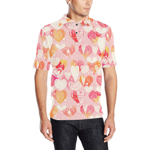 Hand drawn heart design pattern Men's All Over Print Polo Shirt