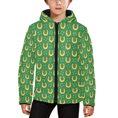Horseshoes Pattern Print Design 05 Kids' Boys' Girls' Padded Hooded Jacket