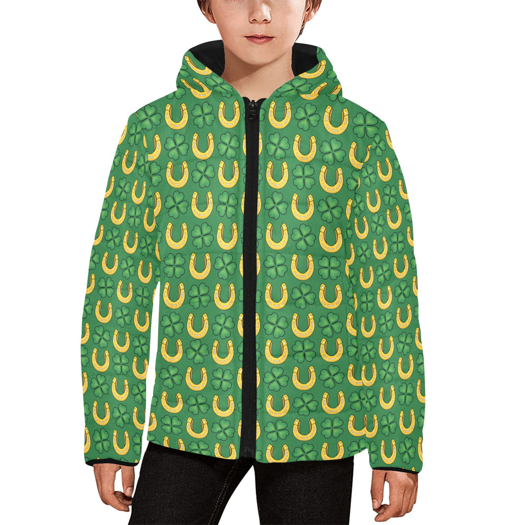 Horseshoes Pattern Print Design 05 Kids' Boys' Girls' Padded Hooded Jacket
