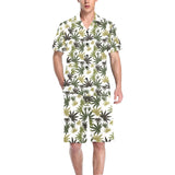 Canabis Marijuana Weed Pattern Print Design 05 Men's V-Neck Short Pajama Set