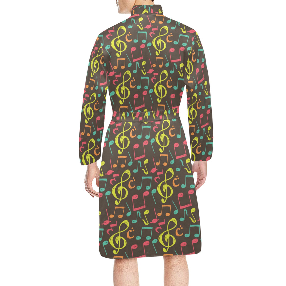 Music Notes Pattern Print Design 05 Men's Long Sleeve Belted Night Robe