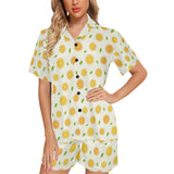 oranges leaves pattern Women's V-Neck Short Pajama Set