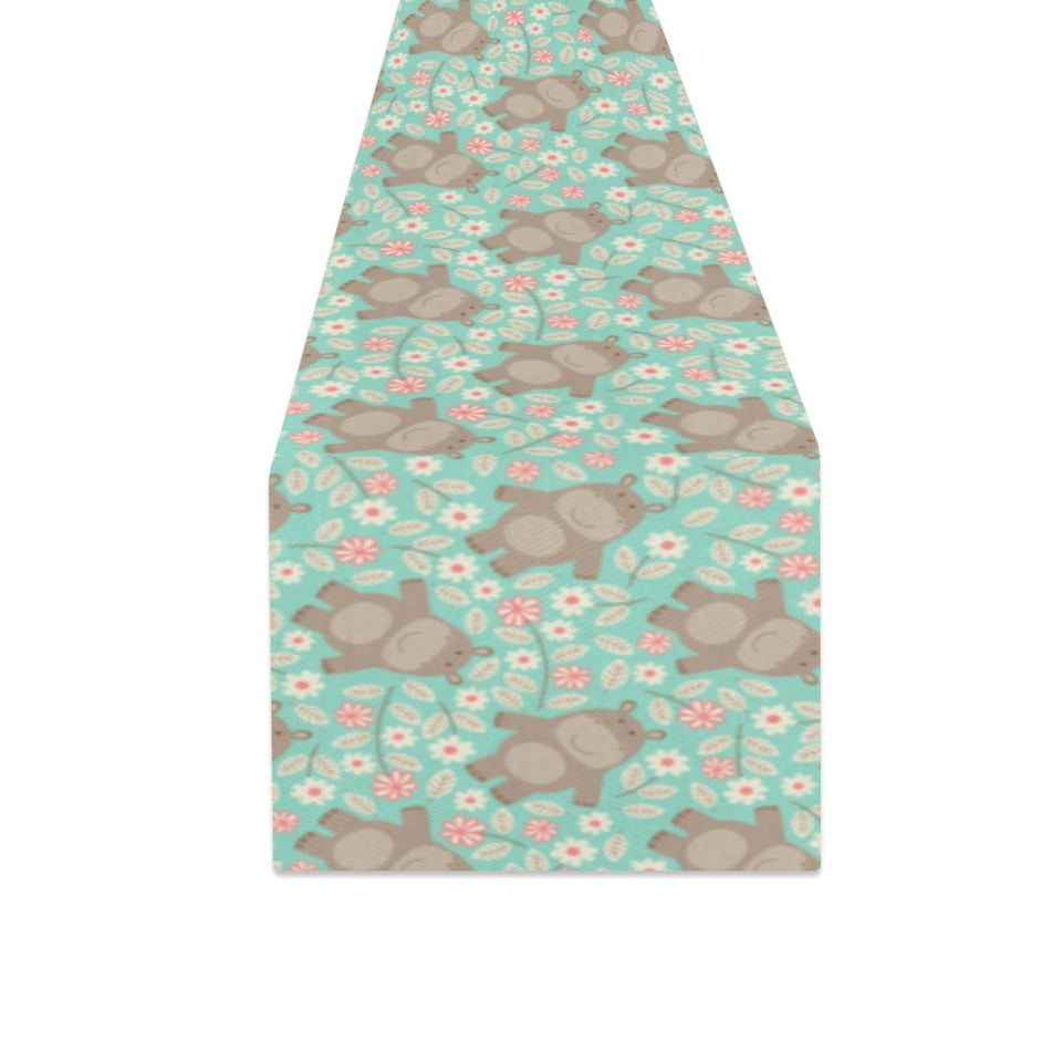 Hippopotamus Pattern Print Design 02 Table Runner