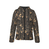 Gold peacock feather pattern Women's Padded Hooded Jacket