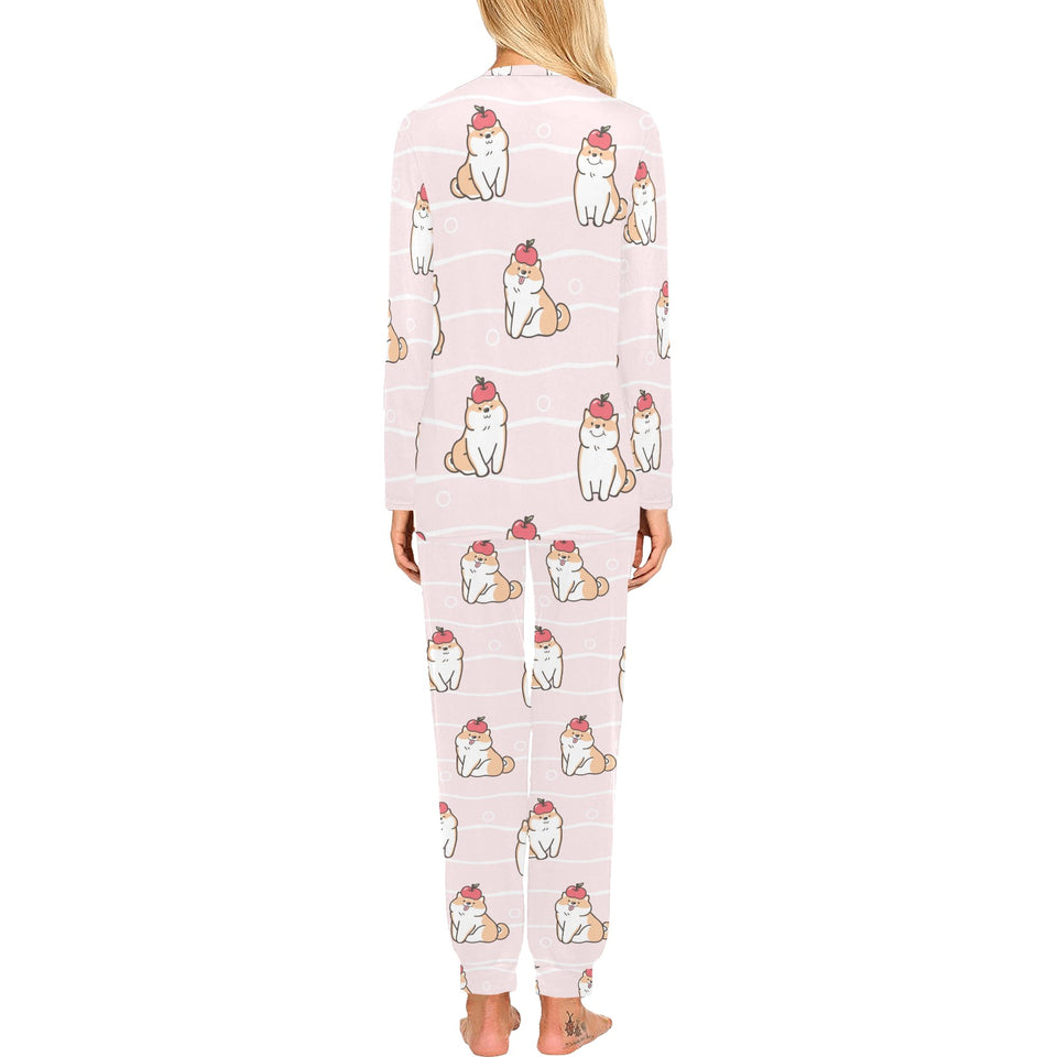 Cute Shiba Inu Dog Apple pattern Women's All Over Print Pajama Set