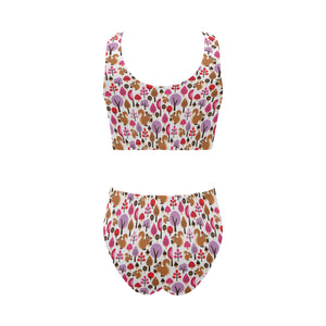 Squirrel Pattern Print Design 02 Chest Bowknot High Waisted Bikini Swimsuit