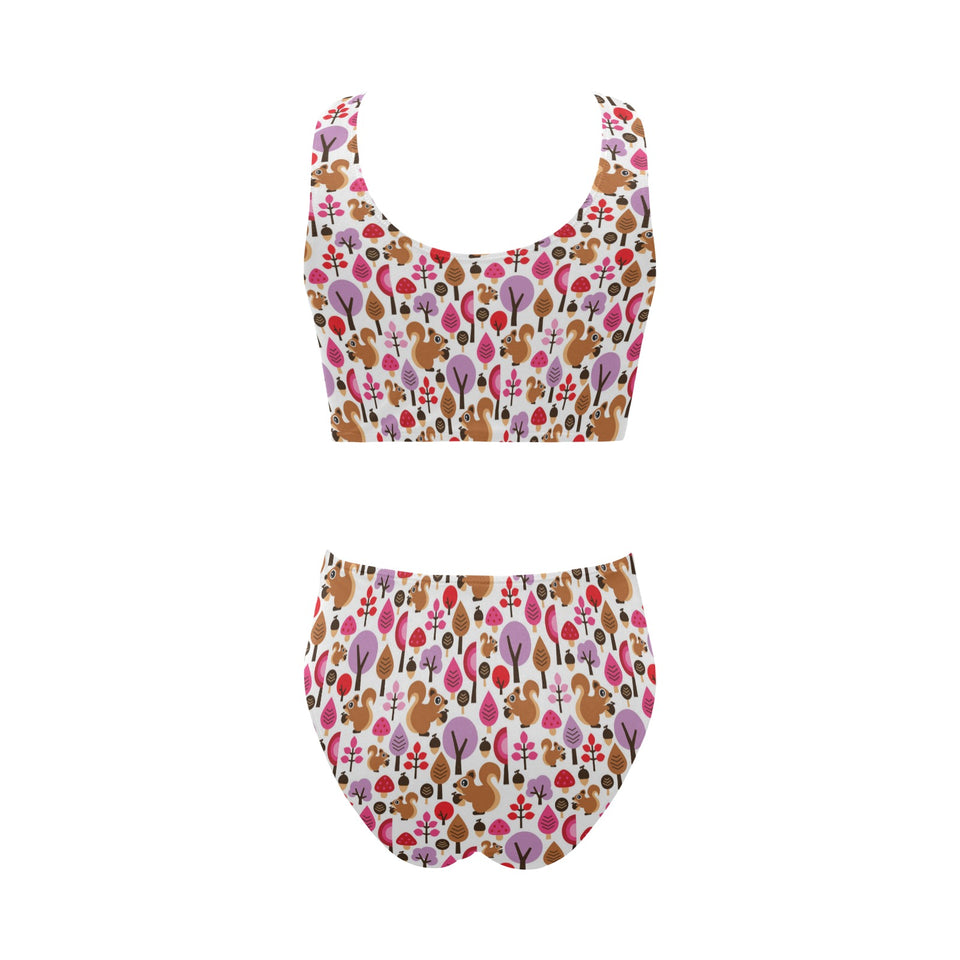Squirrel Pattern Print Design 02 Chest Bowknot High Waisted Bikini Swimsuit
