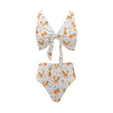 cute tribal fox pattern Chest Bowknot High Waisted Bikini Swimsuit