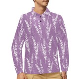 Lavender flowers purple pattern Men's Long Sleeve Polo Shirt