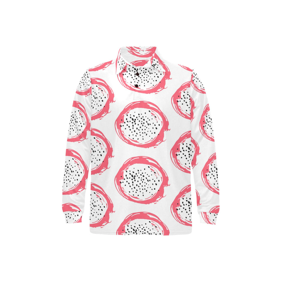 Hand drawn dragon fruit Men's Long Sleeve Polo Shirt