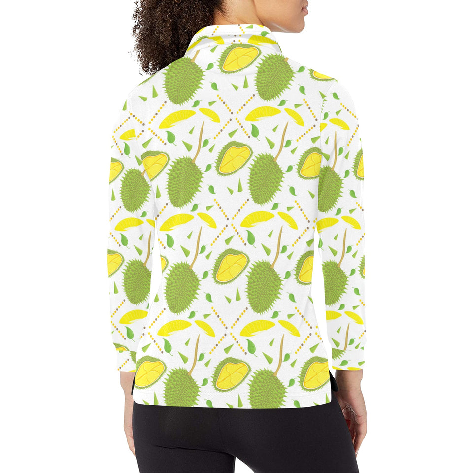 Durian pattern background Women's Long Sleeve Polo Shirt