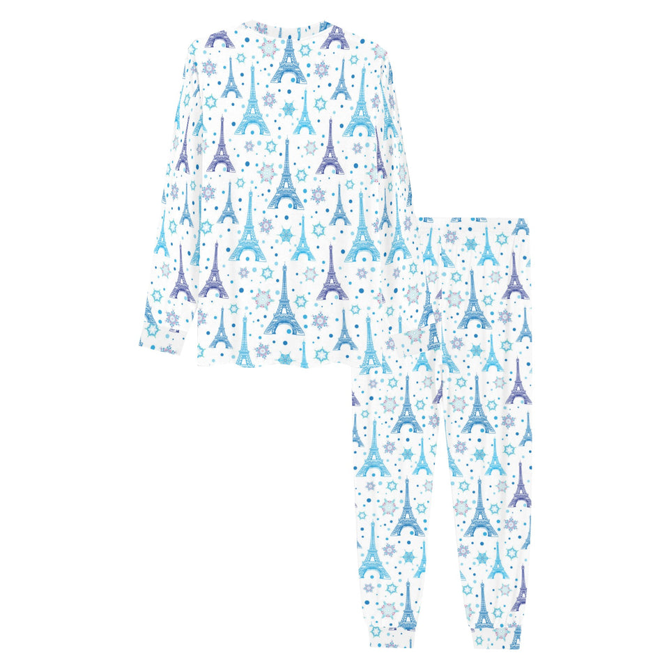 Blue Eiffel Tower Theme Pattern Print Design 01 Men's All Over Print Pajama