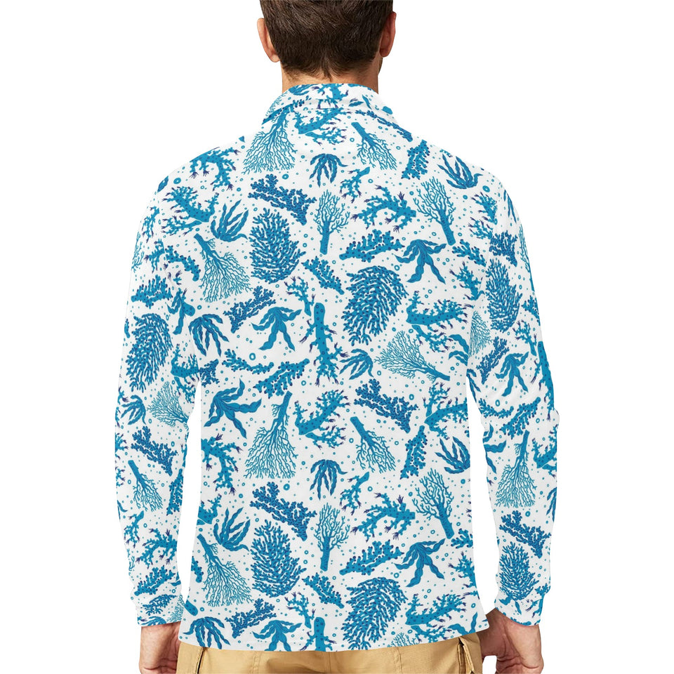 Coral Reef Pattern Print Design 01 Men's Long Sleeve Polo Shirt