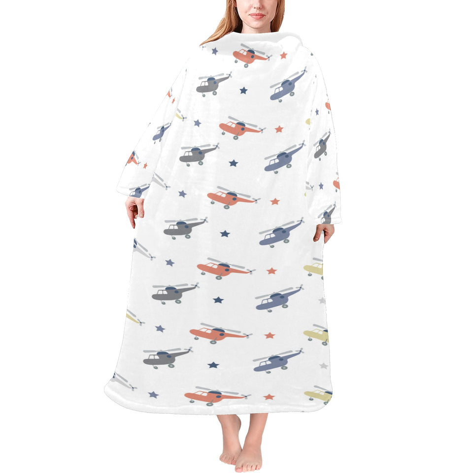 Cute helicopter star pattern Blanket Robe with Sleeves