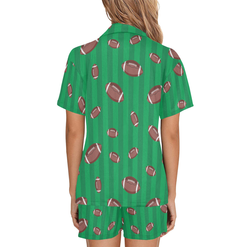 American football ball field background Women's V-Neck Short Pajama Set