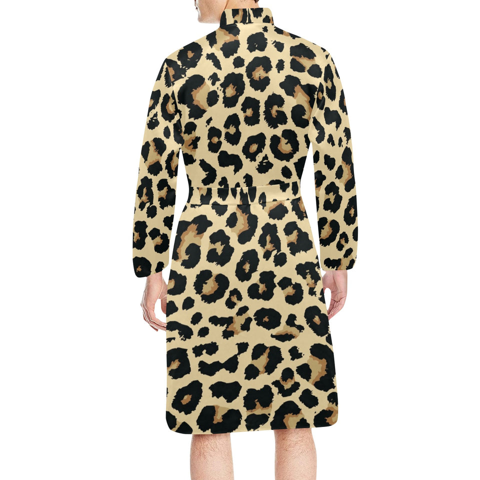 Leopard print design pattern Men's Long Sleeve Belted Night Robe