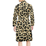 Leopard print design pattern Men's Long Sleeve Belted Night Robe