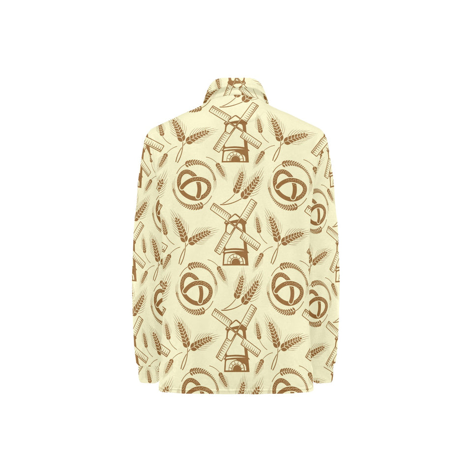 Windmill Wheat pattern Women's Long Sleeve Polo Shirt