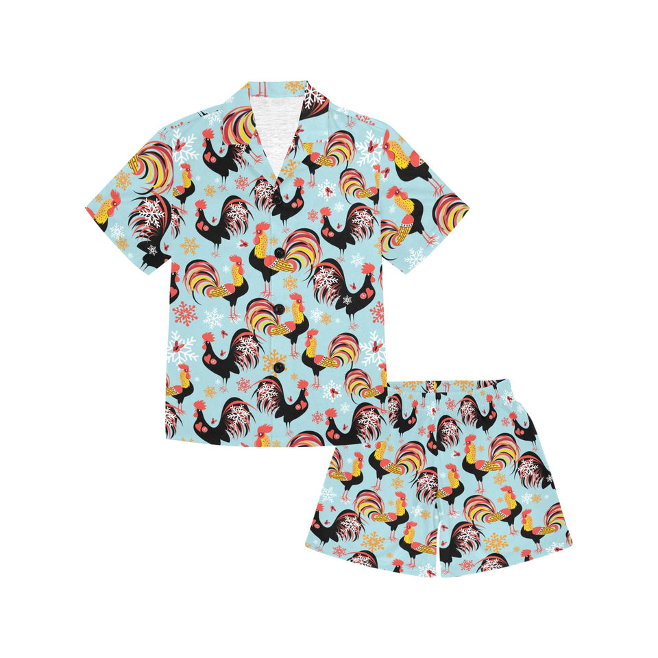 Rooster chicken cock snowfalke Kids' Boys' Girls' V-Neck Short Pajama Set