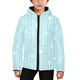 Snowflake pattern blue stripe background Kids' Boys' Girls' Padded Hooded Jacket