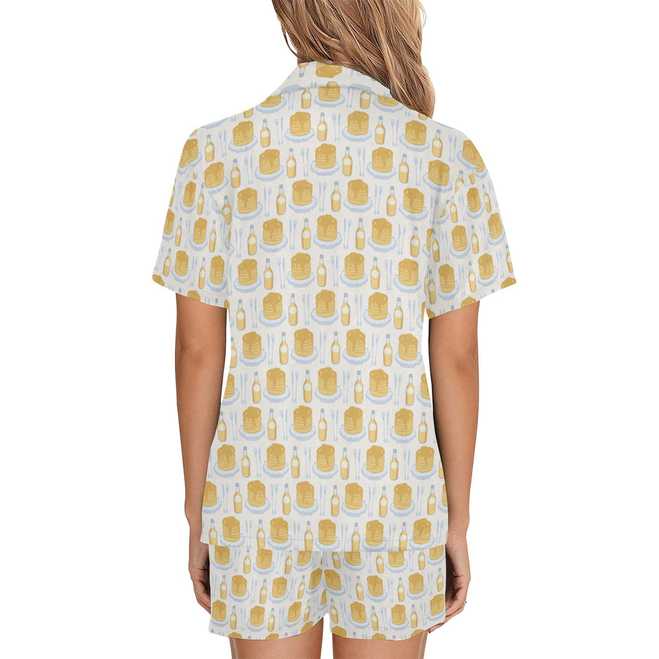 Pancake Pattern Print Design 05 Women's V-Neck Short Pajama Set