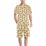 Hamburger Pattern Print Design 01 Men's V-Neck Short Pajama Set