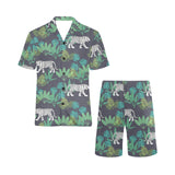 white bengal tigers tropical plant Men's V-Neck Short Pajama Set