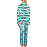 Cute octopuses heart striped background Women's Long Pajama Set