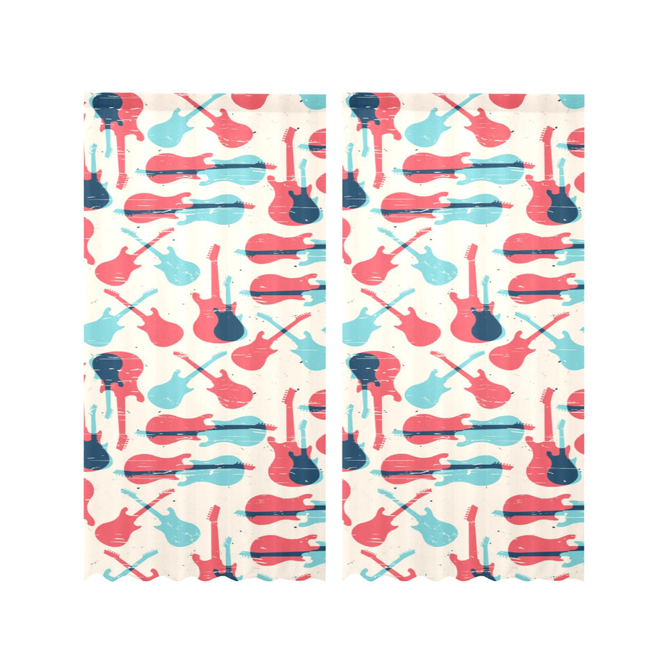 Red Blue guitar pattern Gauze Curtain