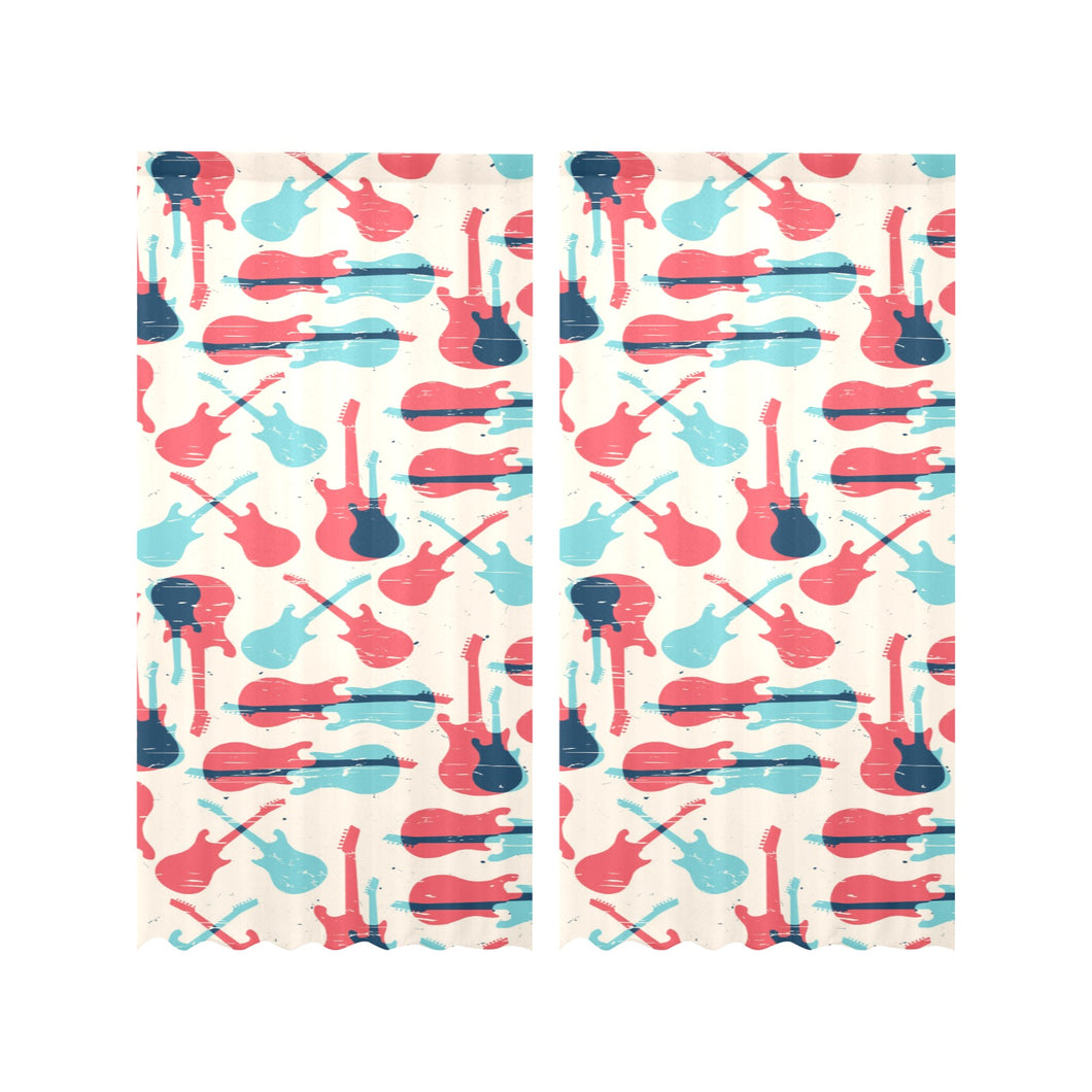Red Blue guitar pattern Gauze Curtain