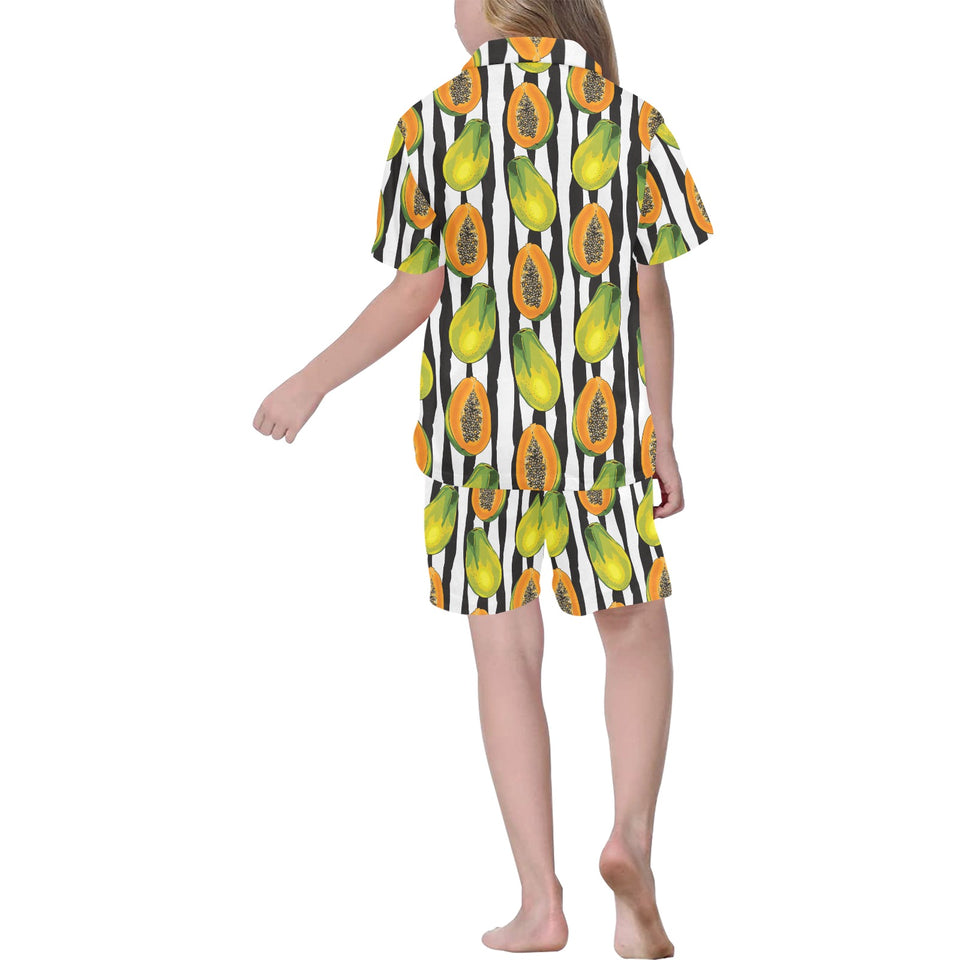 papaya design pattern Kids' Boys' Girls' V-Neck Short Pajama Set