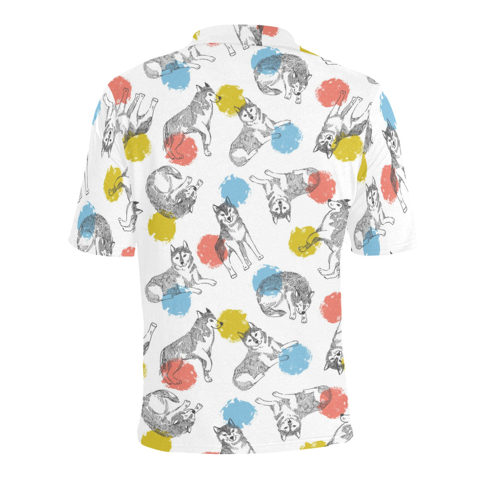 Siberian husky and colorful circle pattern Men's All Over Print Polo Shirt